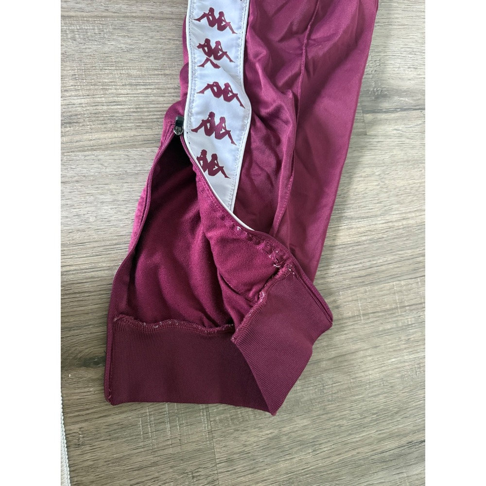 Kappa Y2K Burgundy Logo Tape Track Pants Women's M Zip Ankle Joggers Retro - Picture 16 of 16